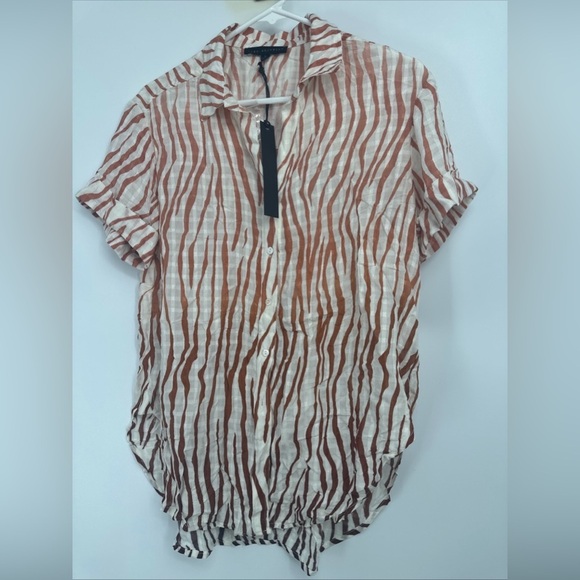 Jane Delancey Small Ombre Zebra Print Short Sleeve Tunic Top Button Down NWT - Picture 1 of 5